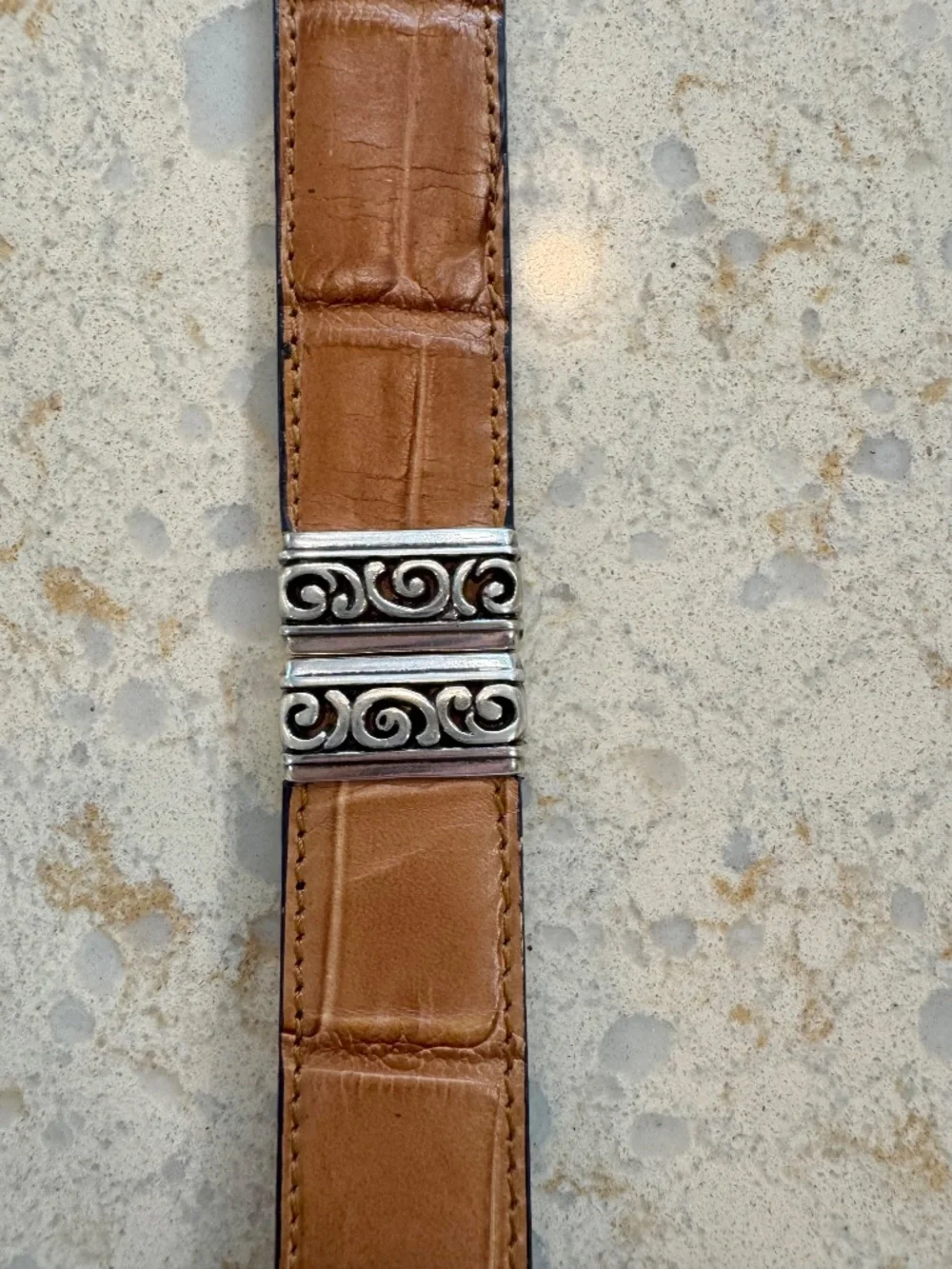 Vintage Woman's Size S Brighton Reversible Belt Cognac & Black Leather Mock Croc